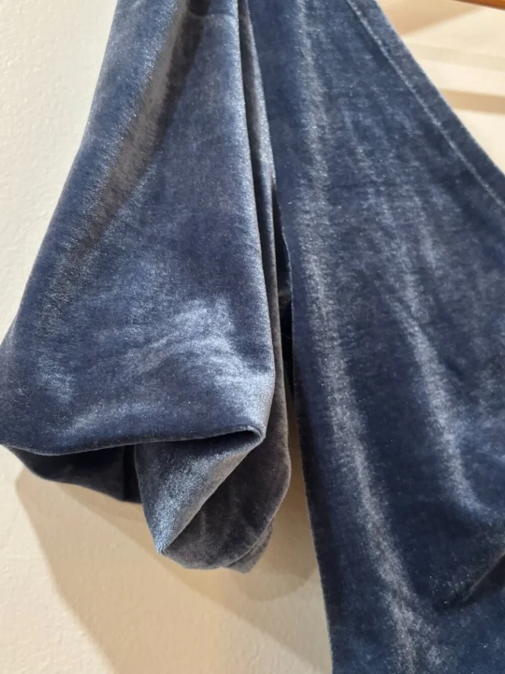 Free People slate blue velvet ruched front V-neck puff sleeve blouse
